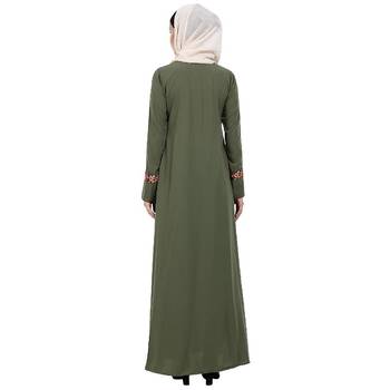 Elegant front open abaya with embroidery work- Jade Green 4
