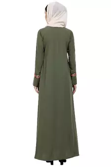 Elegant front open abaya with embroidery work- Jade Green