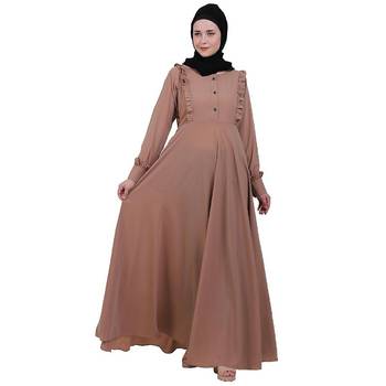 Umbrella abaya with frills- Beige 1