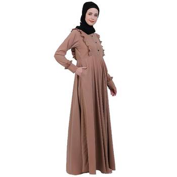 Umbrella abaya with frills- Beige 2