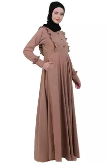 Umbrella abaya with frills- Beige