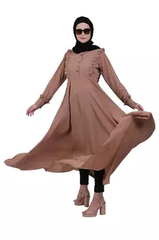 Umbrella abaya with frills- Beige