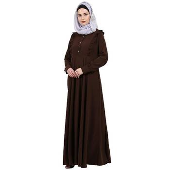 Umbrella abaya with frills- Coffee Brown 2