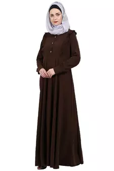 Umbrella abaya with frills- Coffee Brown
