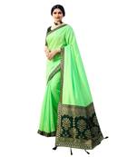 Light green plain jacquard saree with blouse