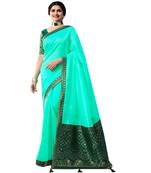 Sea green plain jacquard saree with blouse