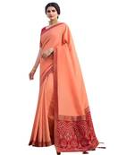 Peach plain jacquard saree with blouse