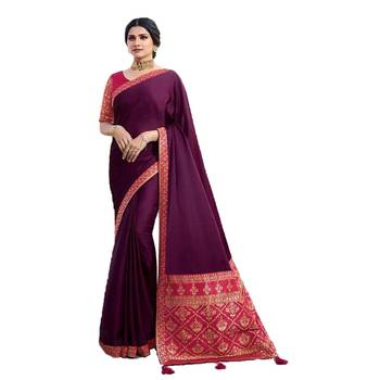 Purple plain jacquard saree with blouse 1
