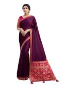 Purple plain jacquard saree with blouse