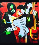 Abstract Couple playing Musical Instruments Satin Matt Texture Framed UV Art Print