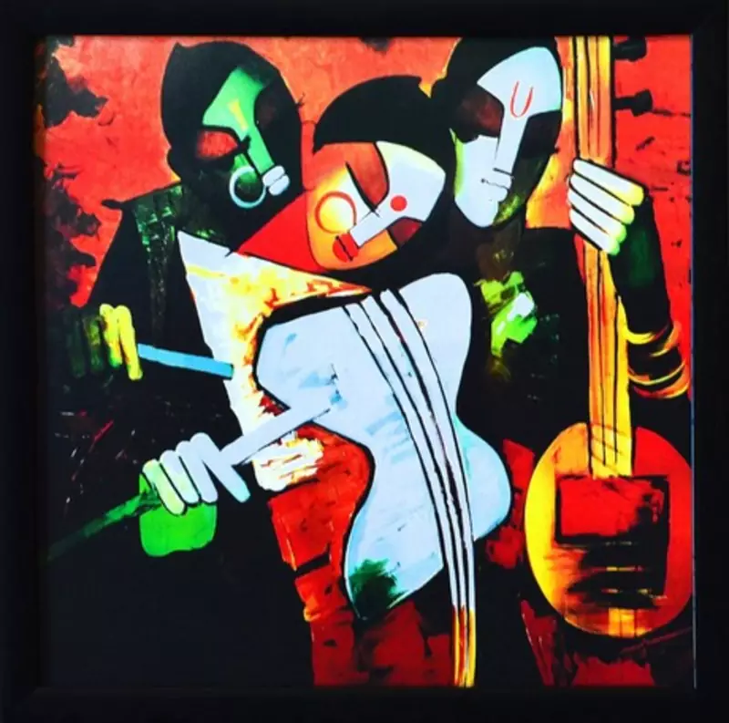 Abstract Couple playing Musical Instruments Satin Matt Texture Framed UV Art Print