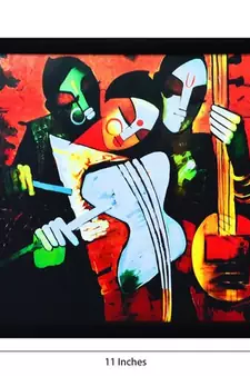 Abstract Couple playing Musical Instruments Satin Matt Texture Framed UV Art Print