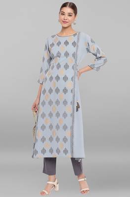 Janasya Blue printed crepe kurta 1
