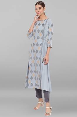 Janasya Blue printed crepe kurta 2