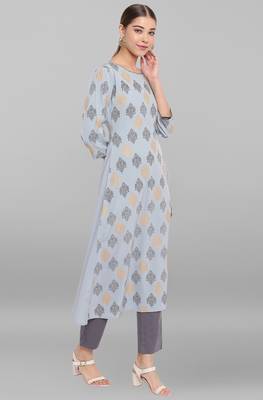 Janasya Blue printed crepe kurta 3
