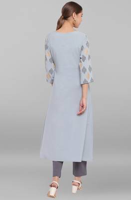 Janasya Blue printed crepe kurta 4