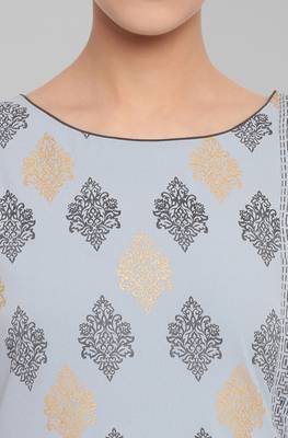 Janasya Blue printed crepe kurta 5
