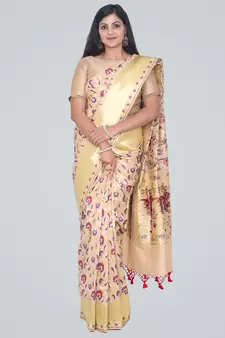 Semi Kataan Silk Tilfi Floral Jaal Banarasi Saree