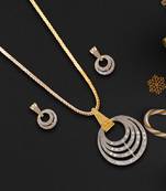 Gold Plated American Diamond Pendant Set With Chain For Women