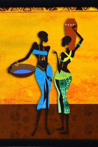 Tribal Ladies Satin Matt Texture Framed UV Art Print