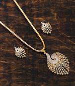 Gold Plated American Diamond Pendant Set With Chain For Women