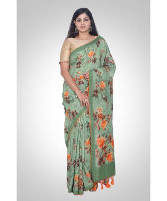 Pure Munga Silk Hand Woven Digital Print Banarasi Saree 1