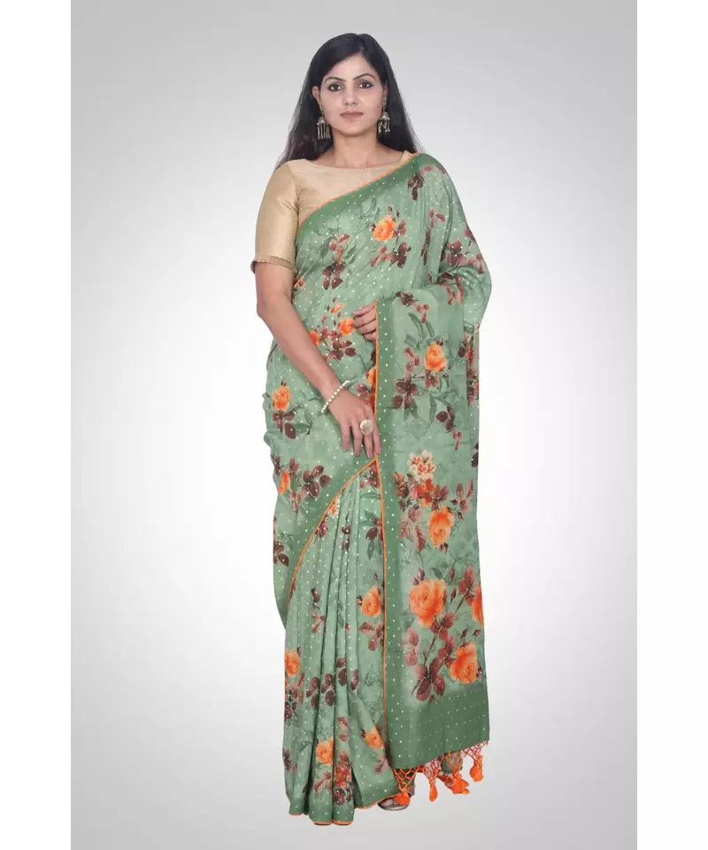 Pure Munga Silk Hand Woven Digital Print Banarasi Saree