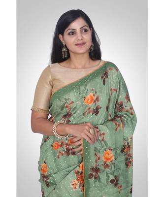 Pure Munga Silk Hand Woven Digital Print Banarasi Saree 2