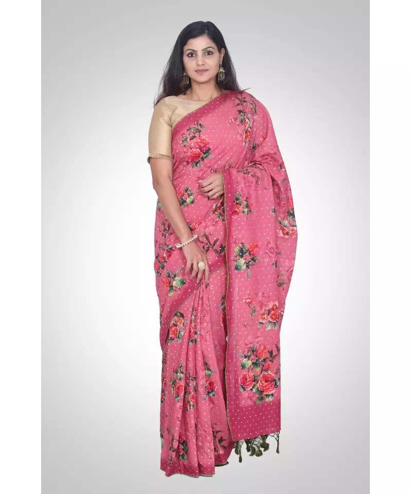 Pure Munga Silk Hand Woven Digital Print Banarasi Saree
