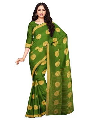Mimosa Mysore Silk Style Crepe Saree Color :  Olive Green 1