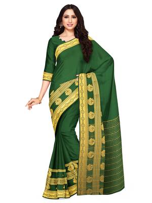 Mimosa Mysore Silk Style Crepe Saree Color :  Green 1
