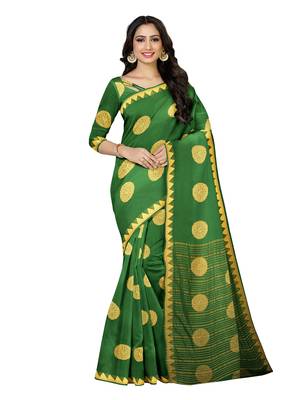 Mimosa Mysore Silk Style Crepe Saree Color :  Green 1