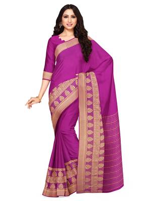 Mimosa Mysore Silk Style Crepe Saree Color :  Purple 1