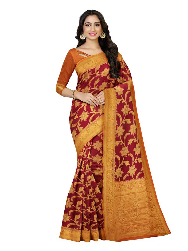 Mimosa Banarasi Style Chiffon Saree Color :  Maroon