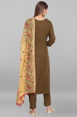 Janasya Olive plain rayon salwar 2
