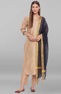 Beige golden print faux silk salwar 1