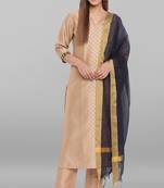 Beige golden print faux silk salwar