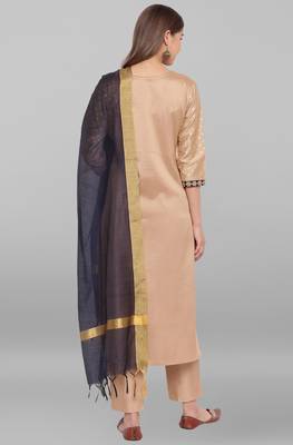 Beige golden print faux silk salwar 2