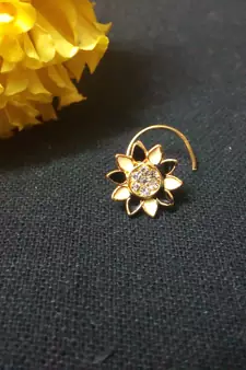 Designer Meenakari Black White Diamond Floral nose ring or Nose Pin