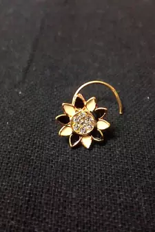 Designer Meenakari Black White Diamond Floral nose ring or Nose Pin