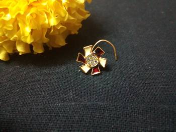 Designer Meenakari Maroon Diamond Floral nose ring or Nose Pin 1