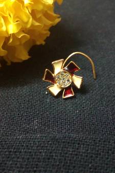 Designer Meenakari Maroon Diamond Floral nose ring or Nose Pin