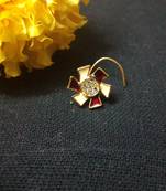 Designer Meenakari Maroon Diamond Floral nose ring or Nose Pin