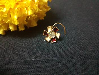 Designer Meenakari Maroon Diamond Floral nose ring or Nose Pin 2