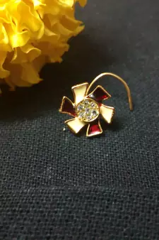Designer Meenakari Maroon Diamond Floral nose ring or Nose Pin
