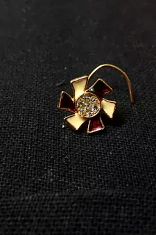 Designer Meenakari Maroon Diamond Floral nose ring or Nose Pin