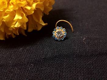 Designer Blue Diamond Floral nose ring or Nose Pin 2