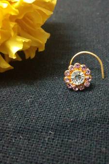 Designer Purple Diamond Floral nose ring or Nose Pin
