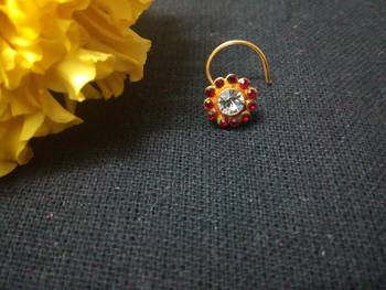 Designer Red Diamond Floral nose ring or Nose Pin 1
