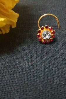 Designer Red Diamond Floral nose ring or Nose Pin
